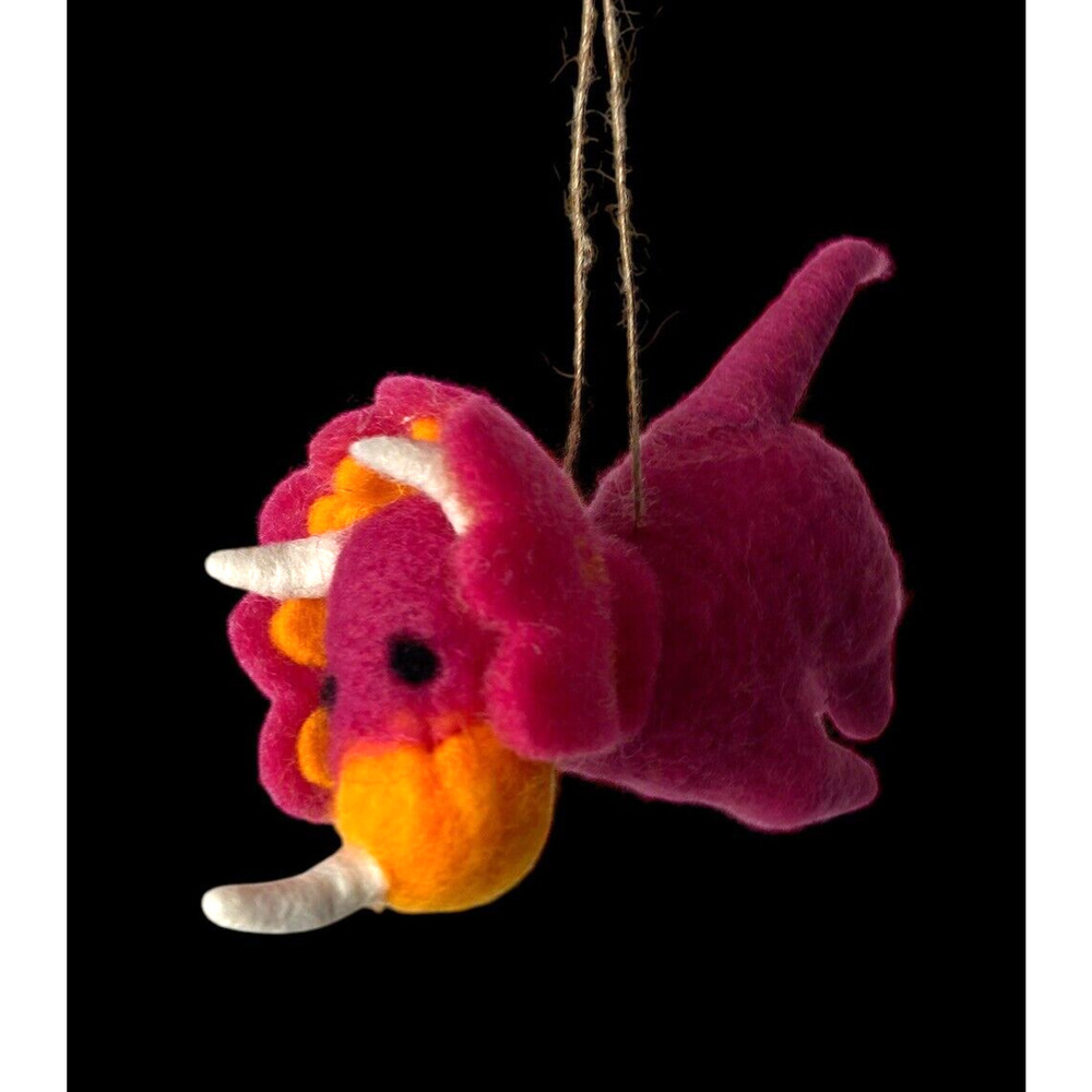 Dinosaur Christmas Ornament Wool Felt NEW Young's Triceratops Pink